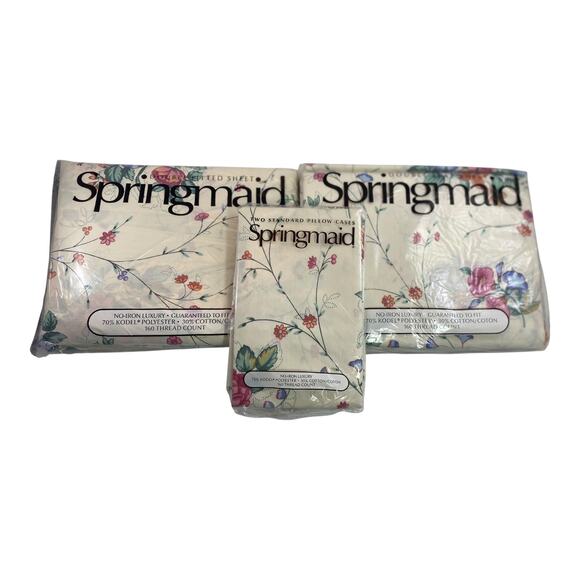 Springmaid Vintage Heritage Stencil Double Flat Fitted Standard Cases Sheet Set - Picture 1 of 6
